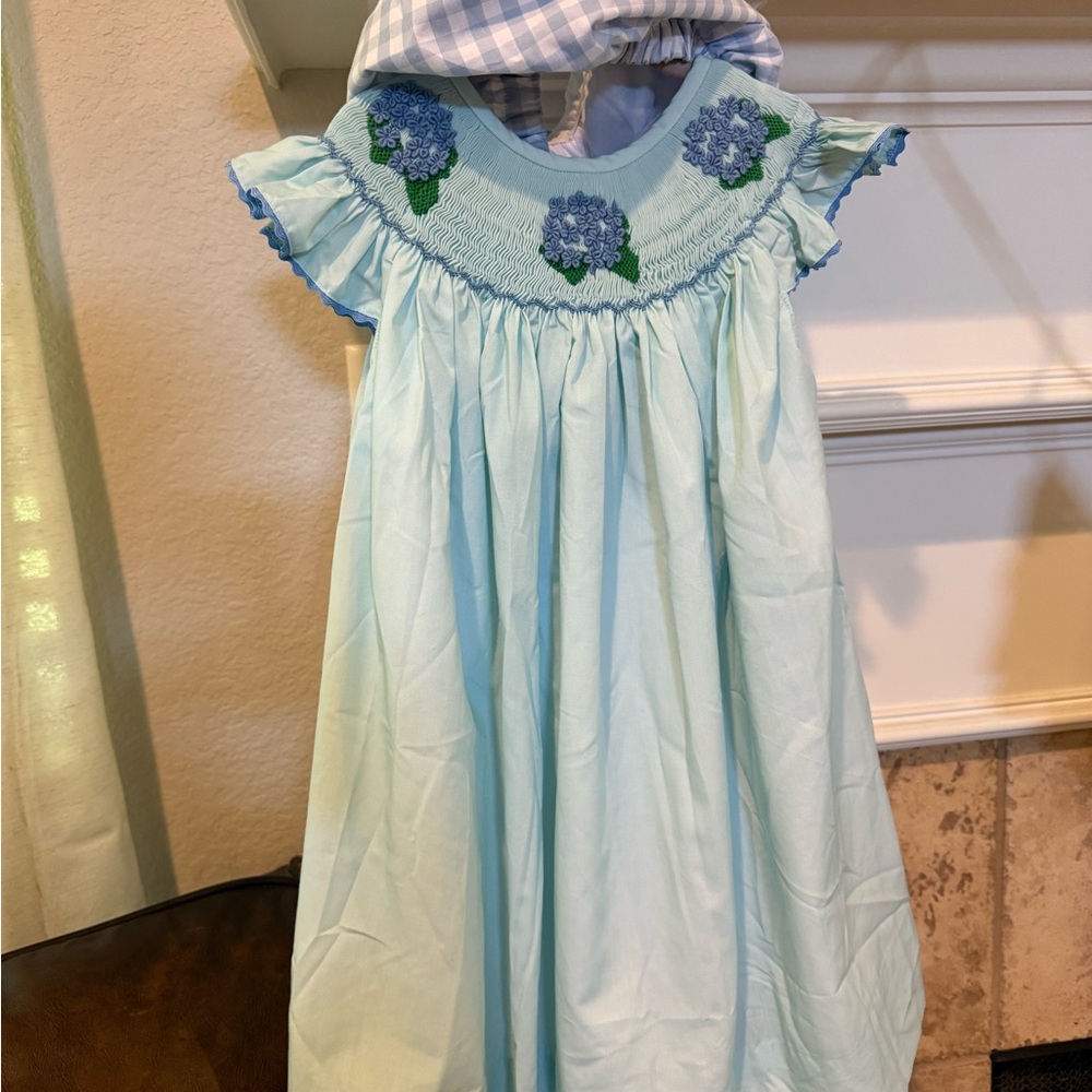 Blue Floral Embroidered Kids Dress